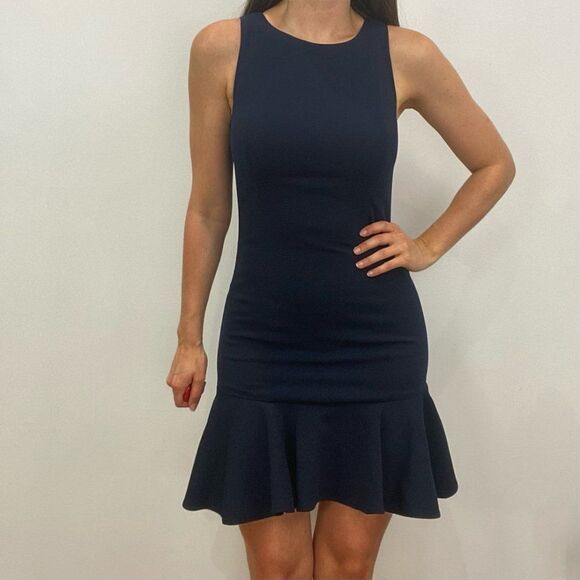 Jay Godfrey Navy Blue Ruffle Cocktail Mini Dress - Picture 2 of 12